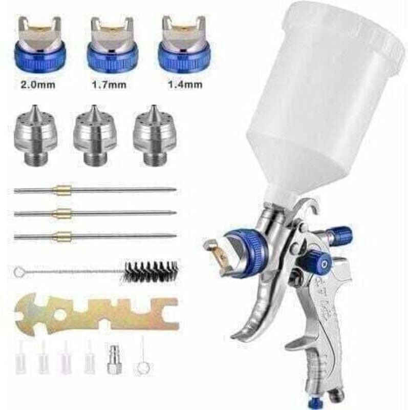 Hochdruck-Luftspritzpistolen-Set – hvlp 600 cc – 1,4 mm/1,7 mm/2,0 mm, 3 Düsengrößen (blau) - Tigrezy