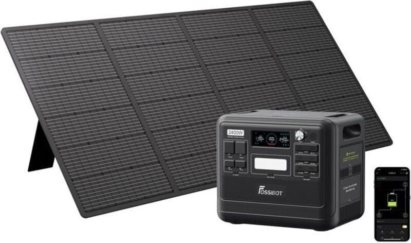 2400W 2048Wh LiFePO4 Stromzentrale, FOSSiBOT F2400 Tragbarer Elektrischer Generator + 400W Solar Faltpanel für Zuhause C...