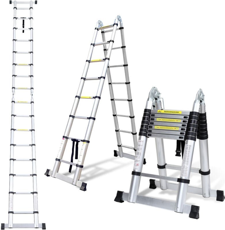 Wolketon 2,5m+2,5m Klappleiter Teleskopleiter Aluleiter Stehleiter Anlegeleiter Mehrzweckleiter Klappleiter