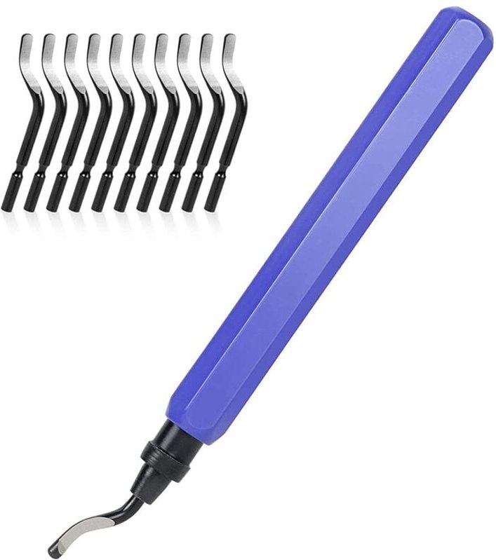 Ahlsen Manuelles Entgratungswerkzeug, 1 Metallgriff + 11 Klingen BS1010 HSS 360° drehbare Metall-Entgratungsklingen für ...