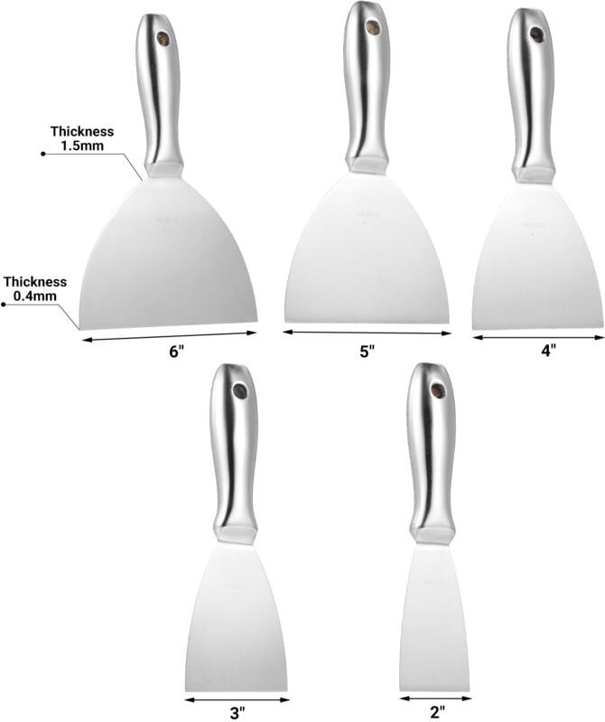 PENGGONG 5-teiliges Spachtelset (2/3/4/5/6 Zoll): Gipsspachtel, Farbmesser, hochwertiges, einteiliges Werkzeug aus polie...