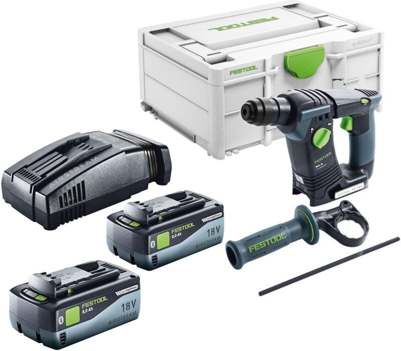Bhc 18-Basic Akku Bohrhammer 18 v 1,8 j sds Plus Brushless + 2x Akku 8,0 Ah + Schnellladegerät + Systainer - Festool