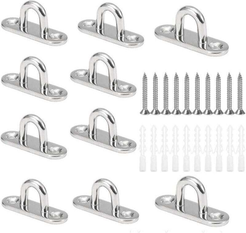 10 Stück M5 U-förmige Deckenhaken, Edelstahl 304, 15 x 45 mm Basis, Wandmontage-Ösenplatten zur Befestigung von Kabeln a...