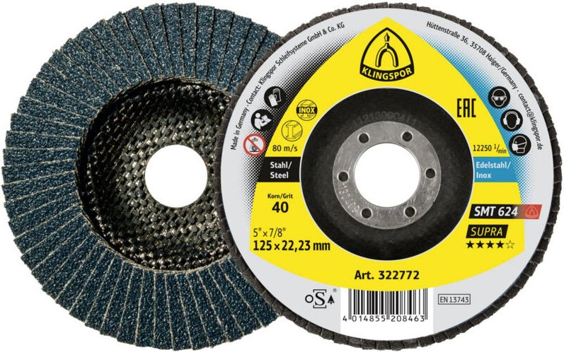 Klingspor 322783 SMT 624 Schleifmopteller, 180 x 22,23 mm Korn 40 gewölbt Durchmesser 180 mm 10 S