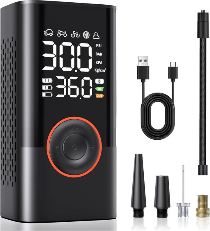 Lntyq - Autoreifenfüller, tragbarer Luftkompressor, 150 psi, Fahrradpumpe mit Manometer, Mini-Autokompressor mit wiedera...