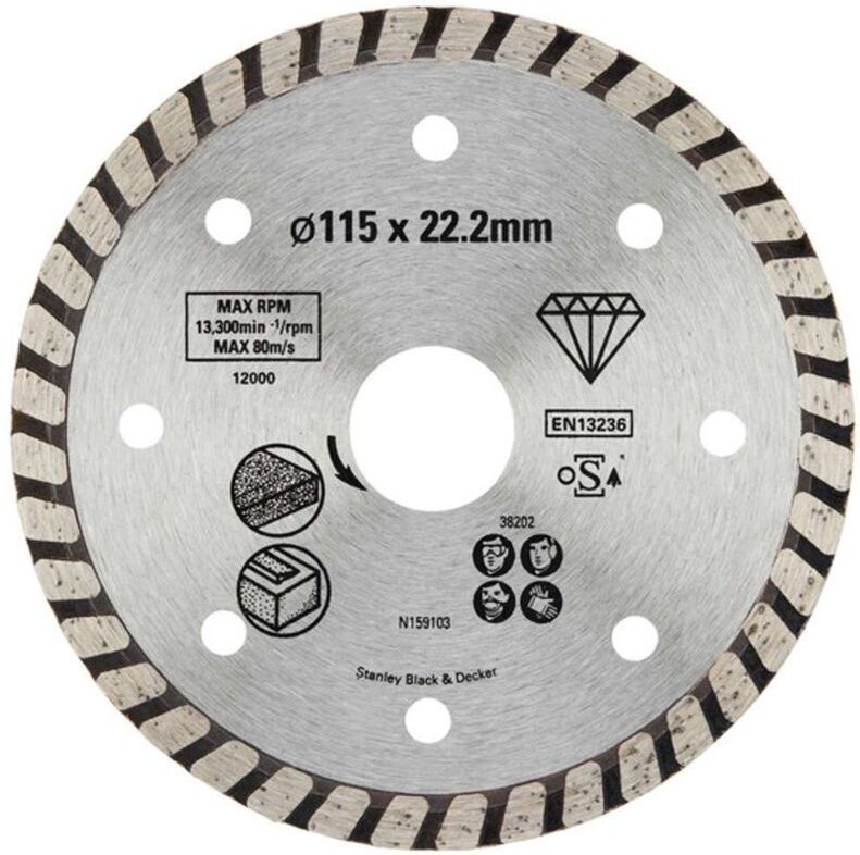 Stanley - Zubehör - Diamanttrennscheibe für Granit und Ziegel, 115x22,2 mm STA38202-XJ