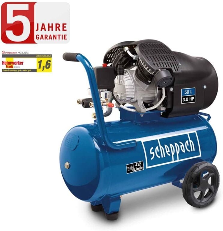 Scheppach - Kompressor 50 l Luftkompressor 10 bar Druckluft 3PS - 412L/min HC53DC