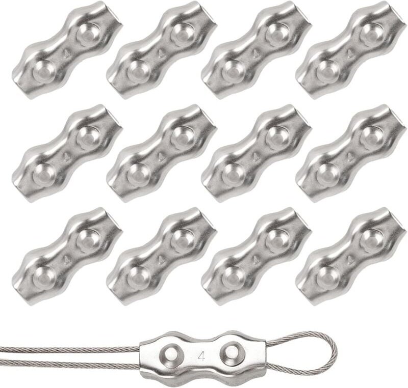 12 Stück Duplex-Kabelklemmen M4 aus Stahl, 4 mm Metallkabelklemme, Kabelklemmen aus Edelstahl 304 für 3 mm Metallkabel, ...
