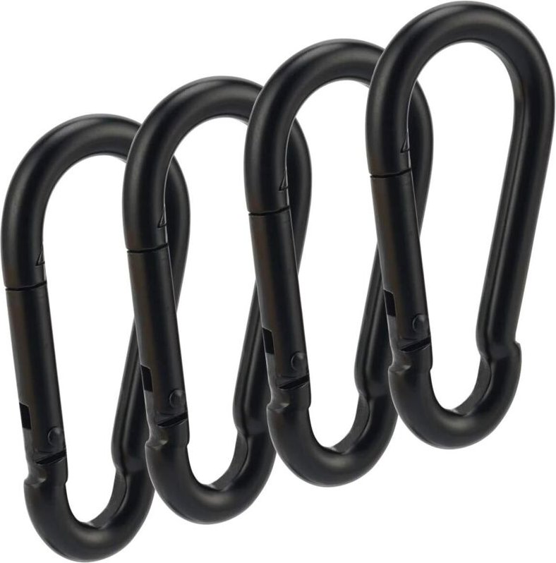 3-Zoll-Karabiner aus schwarzem, federbelastetem Stahl für hohe Beanspruchung (4er-Pack)