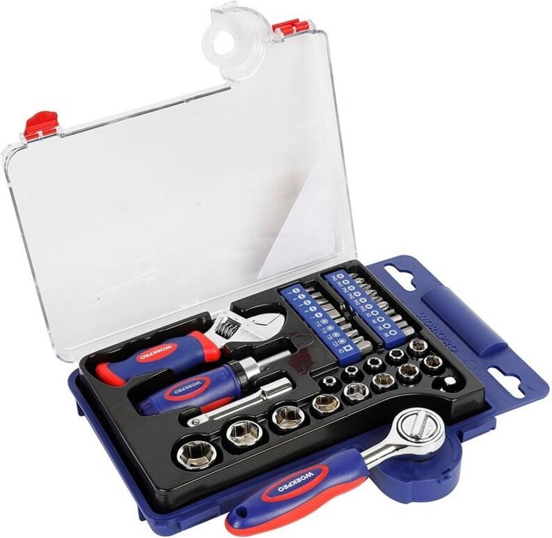 Ratschen-Steckschlüsseleinsätze mit Griff und verstellbarem Schraubenschlüssel, metrisch, 38-teilig