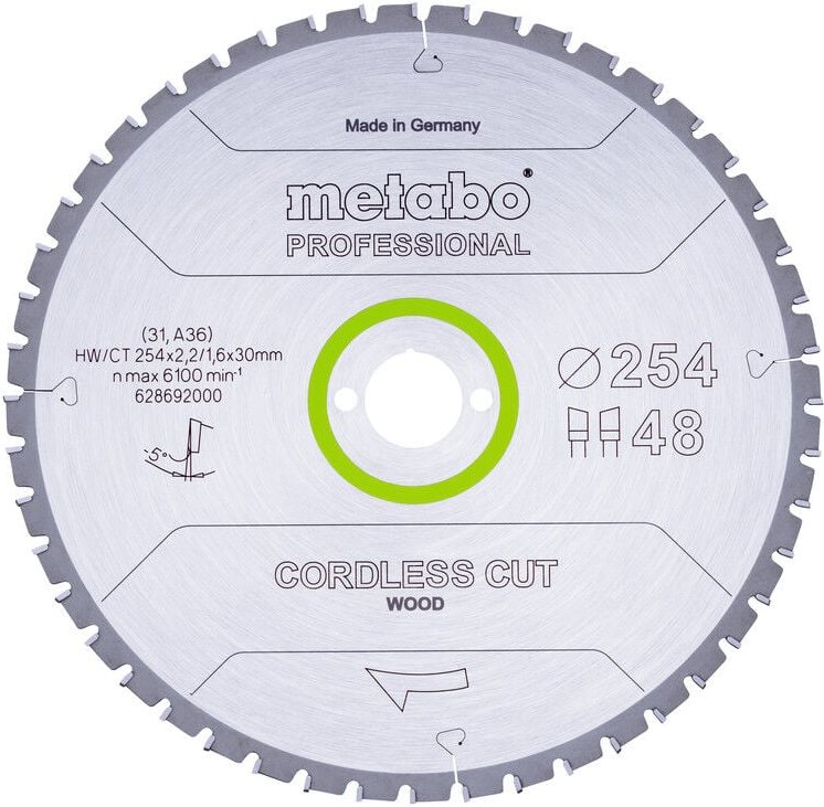 Sägeblatt cordless cut wood - professional, 254x30 Z48 wz 5°neg - Metabo