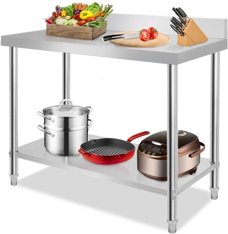 Arbeitstisch Edelstahl Gastro Tisch mit Rückwandplatine Edelstahltisch 100 x 60 x 85 cm inkl. Verstellbare Füße & extra ...