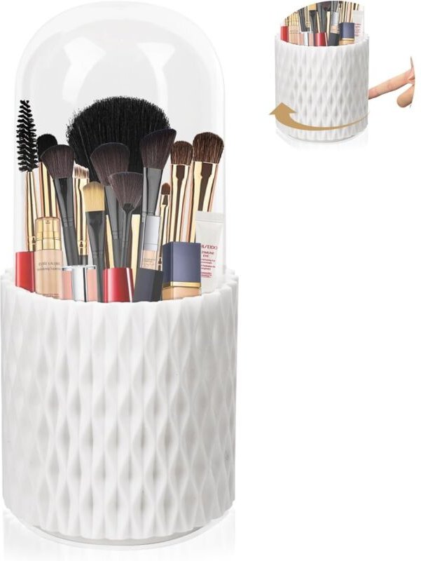 Make-up-Organizer, 360°-Aufbewahrung für Pinsel mit Deckel, drehbarer Make-up-Pinselbehälter mit 5 Fächern, Make-up-Pins...