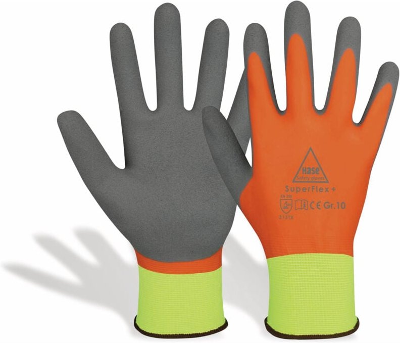 HASE SAFETY GLOVES Latex-Arbeitshandschuhe SuperFlex+, EN388, EN 420, neongelb/orange, Größe 11