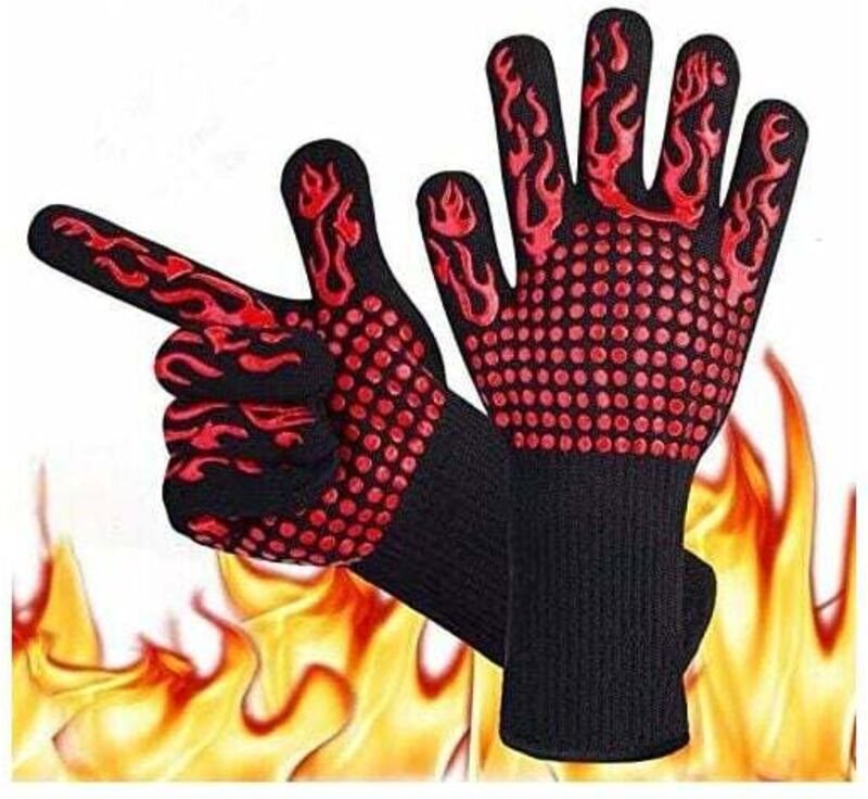 Paar Grillhandschuhe, Ofenhandschuhe, hitzebeständig bis 800 °C, universelle Küchenhandschuhe, hitzebeständig und rutsch...