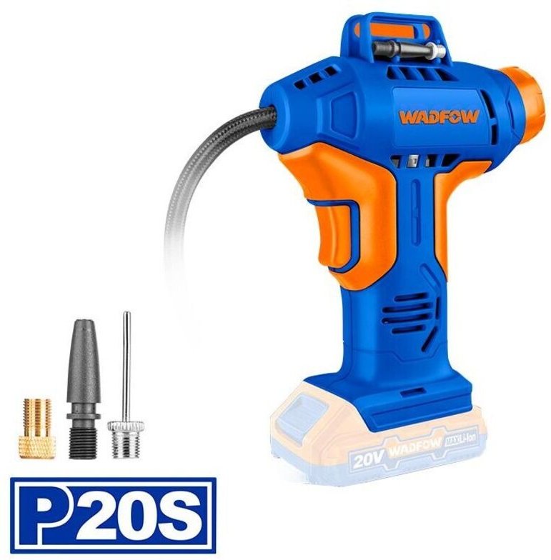 WADFOW Tragbarer Auto-Luftkompressor, 20 V, 10,5 bar, inkl. 3 Adapter, kompakt und leicht