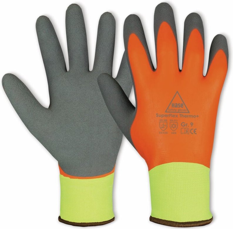 HASE SAFETY GLOVES Latex-Arbeitshandschuh Winter, neongelb/orange/grau, Gr 9