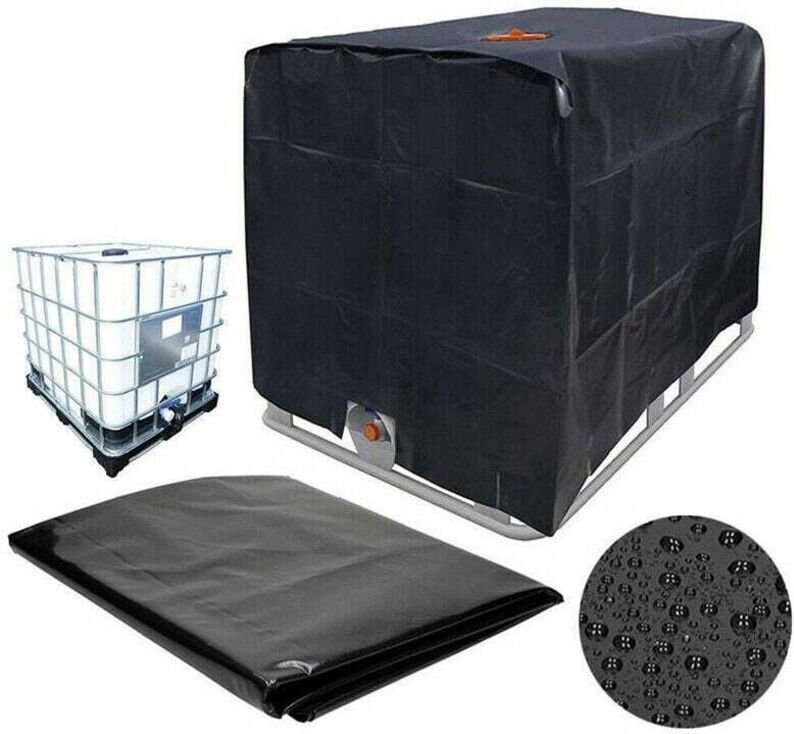 IBC-Tankabdeckung für 1000L IBC-Container, 116 x 100 x 120 cm, UV- und regenbeständige Wassertankabdeckung (Schwarz).