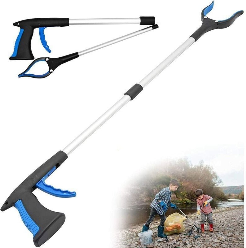 81 cm Greifzange, flexibel, faltbar, einziehbar, drehbarer Metallgreifer für Boden- und Gartenabfälle, ausziehbar, blau ...