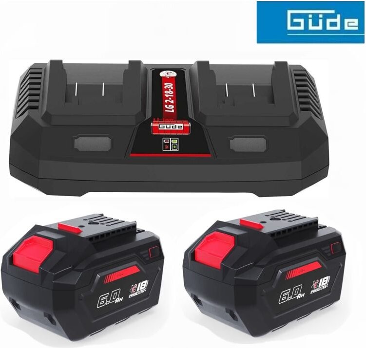 Güde - Starter-Kit Doppelladegerät 2-18-30 & 2 x Akku 6.0 Ah 18V E³