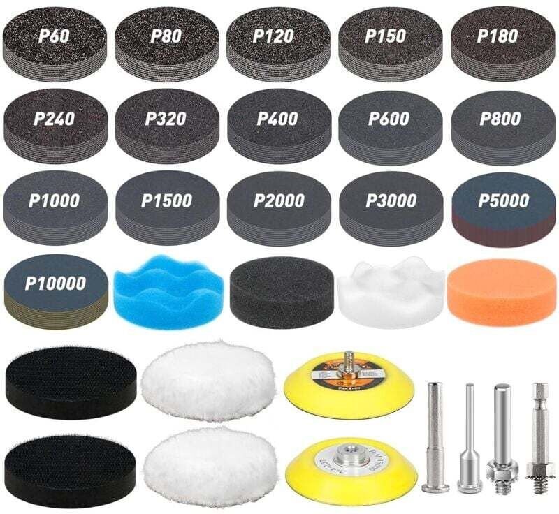 174-teiliges Schleifpapier-Set (75 mm, Körnung 60, 80, 120, 150, 180, 240, 320, 400, 600, 800, 1000, 1500, 2000, 3000, 5...