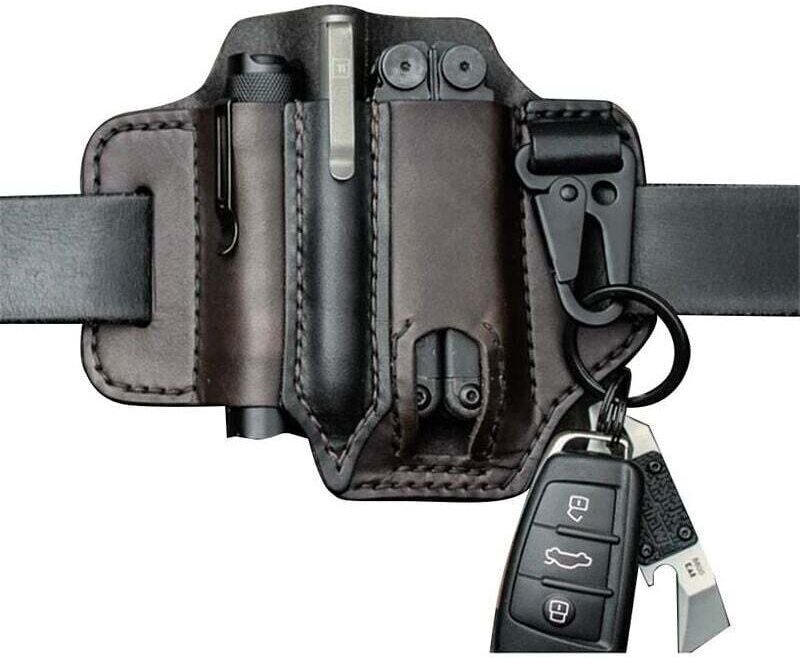 Organizer-Etui aus Leder – Gürtelschlaufe – Multifunktionale Werkzeugtasche aus Leder mit Gürtelclip und Taschenlampe