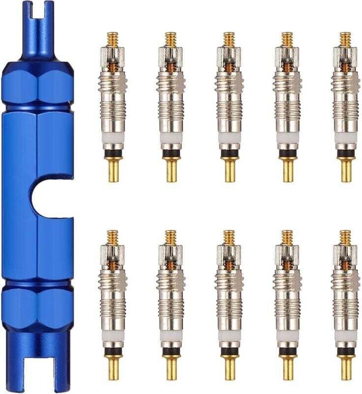 10 Presta-Ventileinsätze mit 1 Ventileinsatz-Ausbauwerkzeug, französischer Ventileinsatz für Fahrradreparaturen