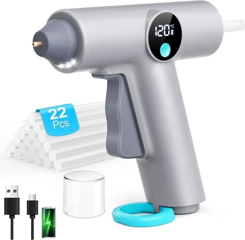 Kabellose Heißklebepistole, schnelles Aufheizen mit 22 x 7 mm Heißklebesticks, USB-C-Ladeanschluss – ideal als Geschenk,...