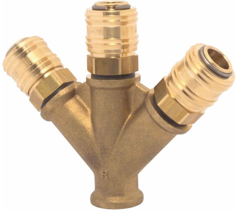 Druckluft Verteiler Messing mit ig 3/8' und 3 Euro Kupplungen