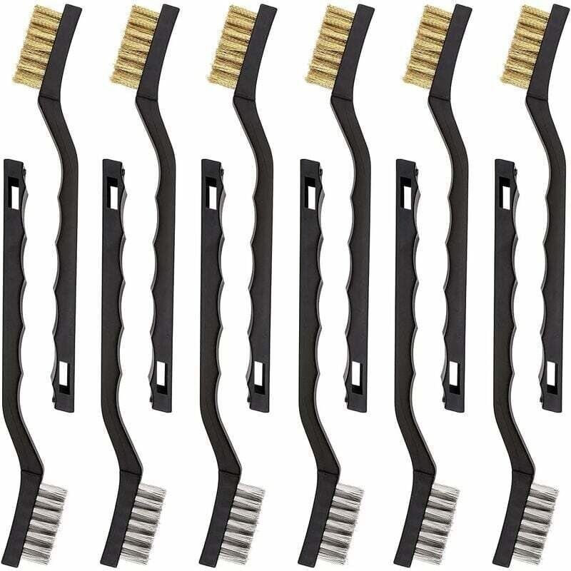 Set mit 12 Mini-Drahtbürsten aus Edelstahl und Messing