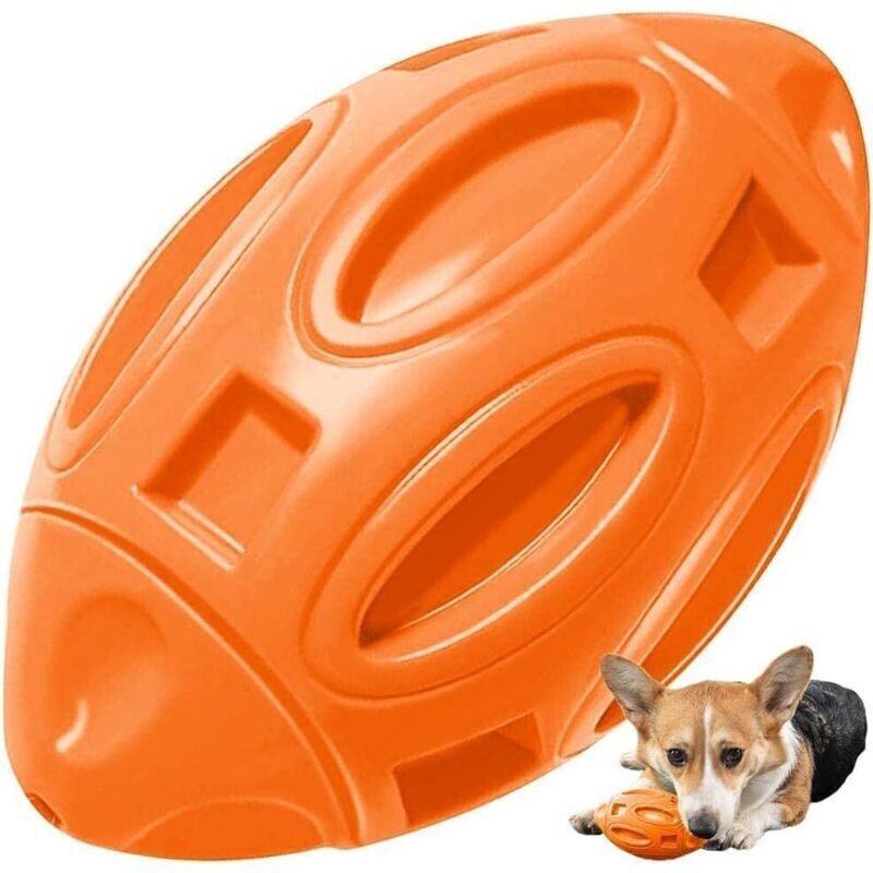 Gummi-Rugbyball für Hunde – Quietschspielzeug zum Kauen für mittelgroße und große Hunde (Orange)