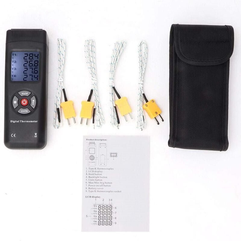 TL-TK04 Typ K 4-Kanal-Thermometer, digitales Kontaktthermometer, Temperaturmessung -501350 °C