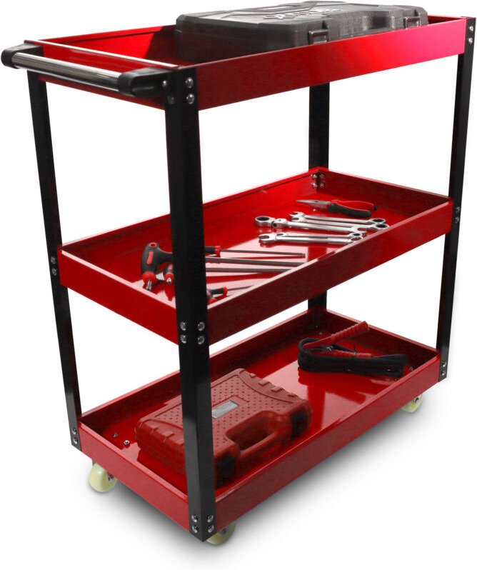 Roog Performance Werkstattwagen Workshop Trolley Werkzeugwagen Rollwagen 3 Ebenen Etagen Fächer Rot