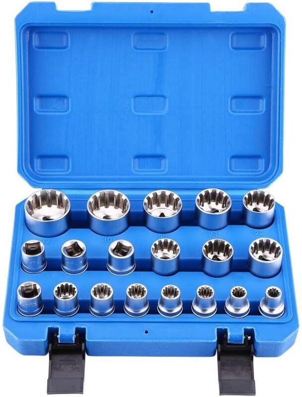 Steckschlüsselsatz, 19-teilig/Set Torx-Bit, 1/2 Zoll Vielzahn-Steckschlüsselsatz, Steckschlüsselsatz aus Chrom-Vanadium-...