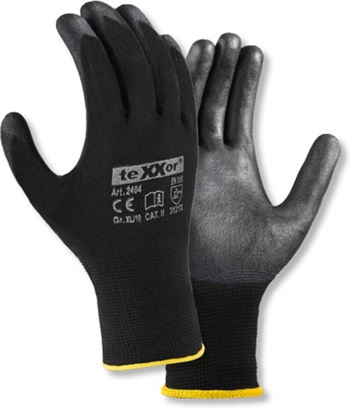 Thumbnail - TeXXor Polyester-Strickhandschuh polyurethan beschichtet schwarz 2404 Größe 7