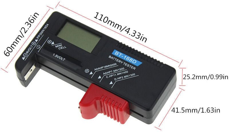 BT-168D Digitaler Batterietester, Volt-Checker, 9-V-Tester, wiederaufladbare AAA-Knopfzelle, 1,5 V, AAA, AA, CD, univers...