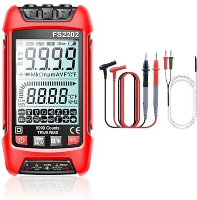 Digitales Multimeter, 9999 Count True RMS Auto-Range Voltmeter, misst präzise AC/DC Ampere und Ohm.