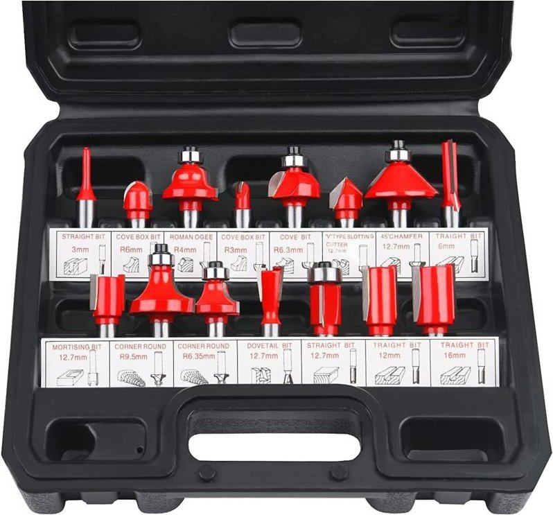 6,35-mm-Fräser, Box mit 15 geraden Nutfräsern, Holzbearbeitungswerkzeugfräser mit Wolframkarbidspitze, professionelle Ho...