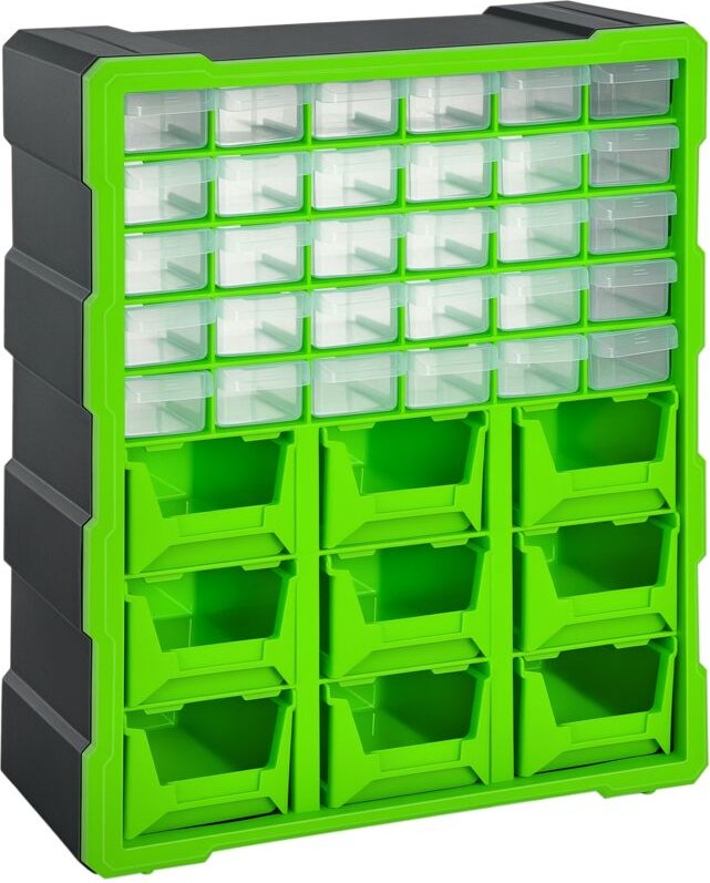 Sortierkasten Kleinteilemagazin Teile Box Aufbewahrungsbox 39 Fächer Grün L38 x B16 x H47,5 cm - Durhand