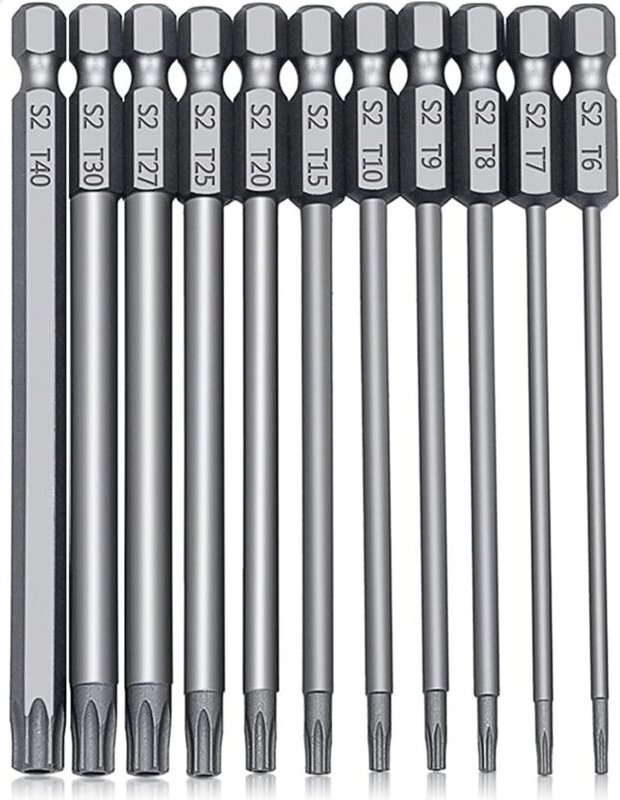 11-teiliges 100-mm-Torx-Schraubendreherbit-Set – Magnetische, sternförmige Sicherheitsbits T6–T40 mit 6,35-mm-Sechskants...