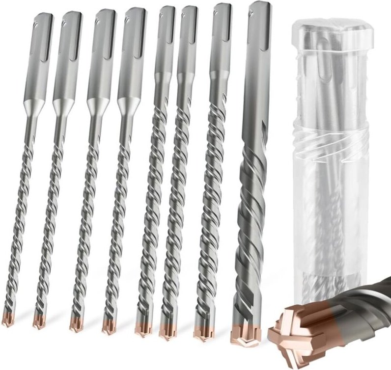 Set mit 8 SDS-Plus-Bohrern Ø 5–12 mm x 160 mm, mit 4 Hartmetallschneiden und Doppelgewinde, für Naturstein, Beton, 5, 5,...