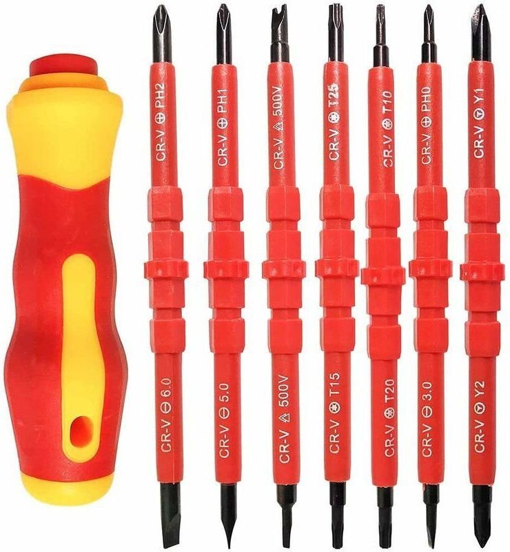 Set di cacciaviti elettrici isolati multifunzionali da 7 pezzi, kit di utensili per elettricisti in lega intercambiabili...