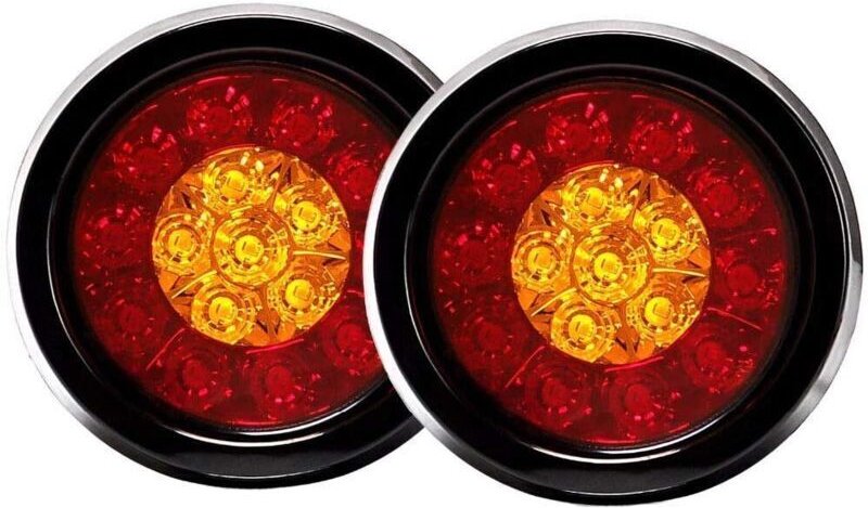 Set mit 2 runden 16-LED-Rückbremsleuchten mit schwarzen Gummiösen für Pkw, Lkw und Anhänger