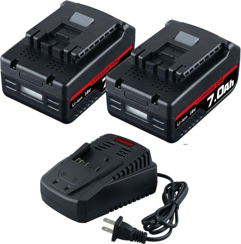 2× 7.0Ah BAT609 Akku-Ersatz für Bosch 18V Akku + 14.4V-18V Lithium Ladegerät BAT609 BAT622 BAT609G BAT618G BAT619 BAT619...