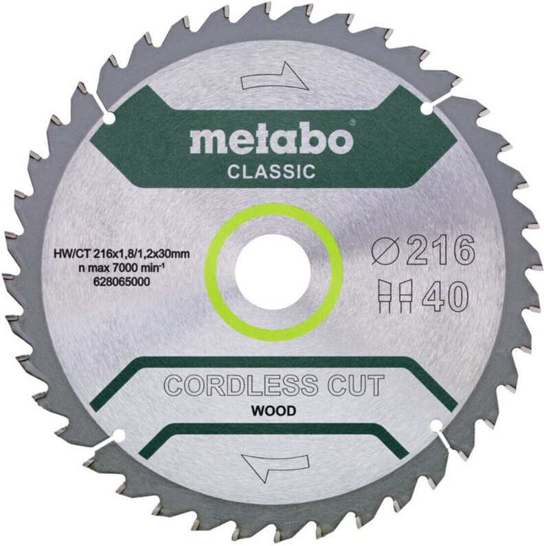 Kreissägeblatt cordless cut wood classic Außen-Ø 216 mm Zähnezahl 40 Bohrung 30 mm Schnittbreite 1,8 mm hw/ct