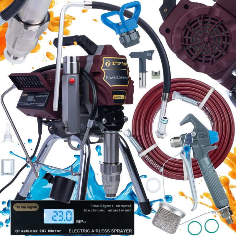 Zenthril Set Zenith H Airless Farbspritzgerät – 3200 W, 200 bar, 4,5 l/min, 0,031" Düse LCD & ZenControl BrushlessMotor ...