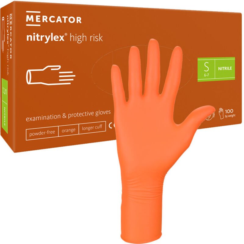 Mercator Nitrylex Hochrisiko-Nitrilhandschuhe, Größe S, orange, 100 Stück