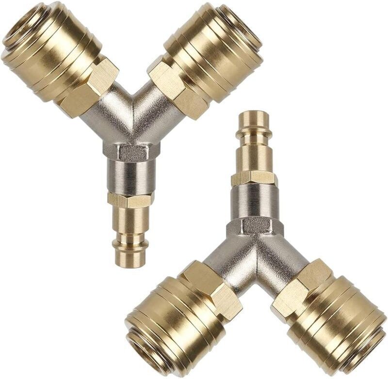 Schnellkupplung für Druckluft, 2-teilig, pneumatische Verschraubung NW 7.2 1/4 AG, Druckluftschalter mit zwei Anschlüsse...