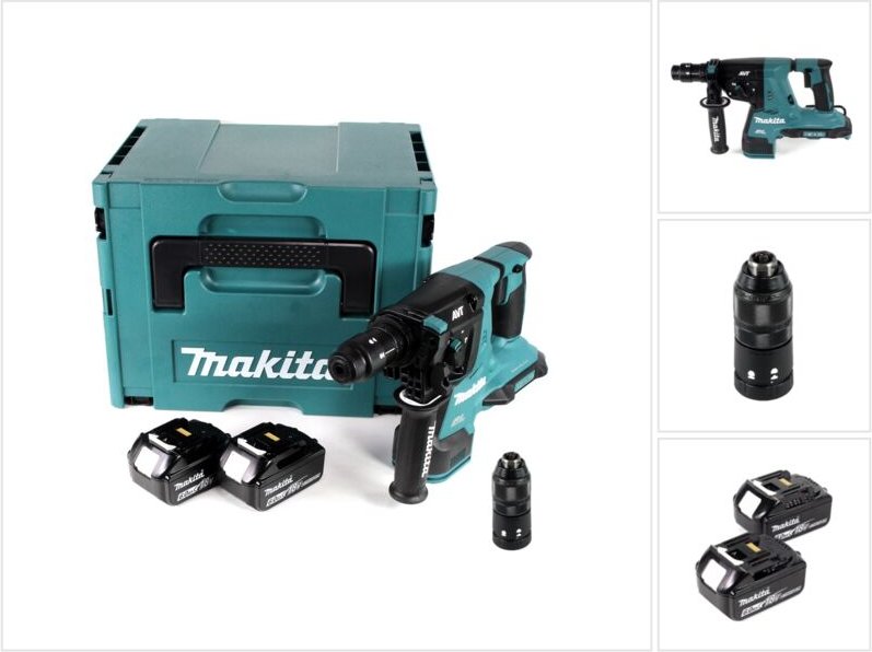 Makita DHR 281 GJ Brushless Akku Bohrhammer 28 mm 2x 18 V für SDS-PLUS mit Schnellwechselfutter im Makpac + 2x 6,0 Ah Ak...