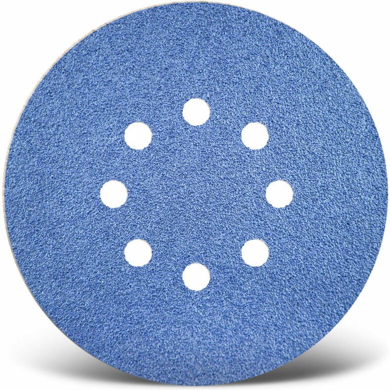 Blue Klett-Schleifscheiben, 150 mm, 8-Loch, f. Exzenterschleifer, Zirkonkorund (25 Stk.) K80 - Menzer